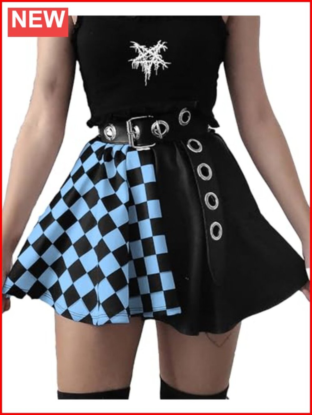Plaid Mini Skirt High Waist Punk Gothic with Belt